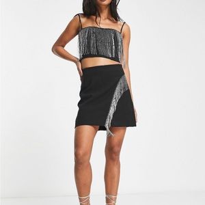 & Other Stories rhinestone fringe mini skirt in black